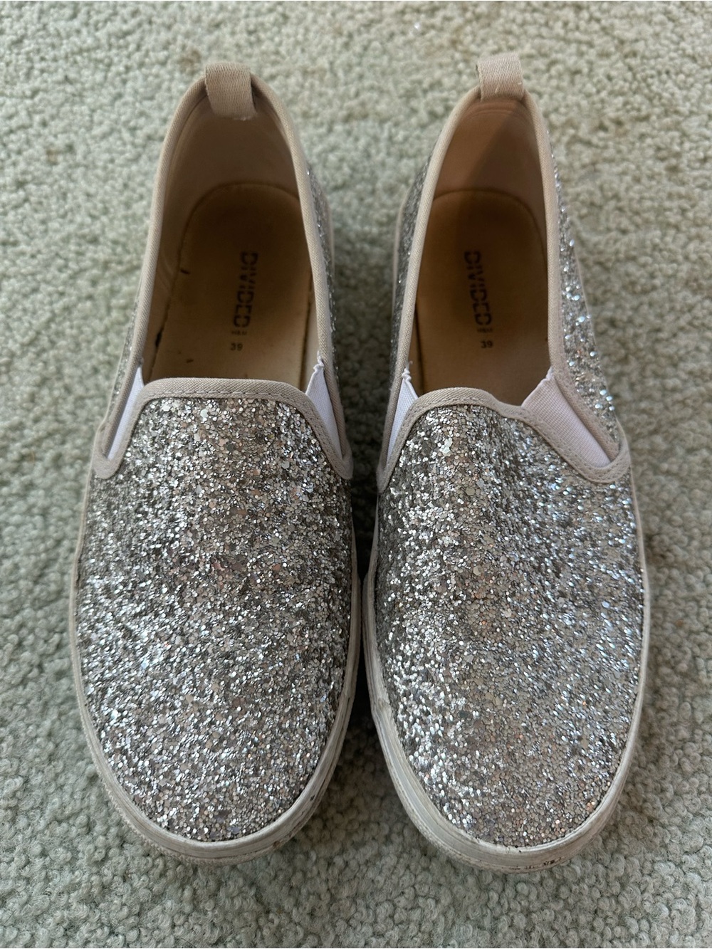 Divided H&M Silver Glitter Slip-On Sneakers for Women